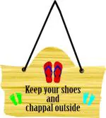 CVANU Keep Your Shoes & Chappal Outside Wooden Wall Hanging/Door for Decor