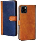 AmericHome Vivo Y15s, V2125, Vivo Y01 V2118 Blue, Brown Artificial Leather, Silicon Mobile Back Cover