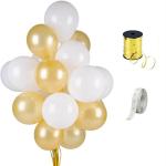 Hankley White And Gold Rubber Balloons With String And Wall Tape For For Baby, Bridal Shower, Birthday And House Party Decoration 16 inch 52 Pc