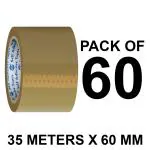 VCR Self Adhesive Brown Packing Cello Tape - 35 Meters in Length - 60mm / 2.5 Inch Width - 60 Rolls Per Pack - BOPP Industrial Packaging Tape for E-Commerce Box Packing, Office and Home use