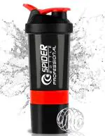 Zyro Spider Gym Shaker Bottle, Shakers for Protein Shake 500 Ml with 2 Storage Compartment Gym protein shaker for workout (Pack of 1,Red)
