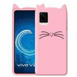 Indiacase Vivo V20/V2025 Pink Slim Silicone, Rubber Cat Design, Wireless Charging Compatible Cases & Covers, Display Size-12 mm, 14 x 7 x 5 mm