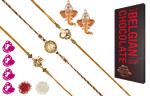Feastive Celebrations 3 Stylish Rakhis With Amul Belgian Chocolate, Pair Of Soan, Pooja Rakhi, Kesar And Chawal (Set Of 13)