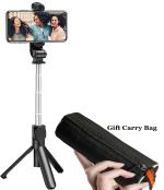 BUFONA Travel Tripod Stand 3in1 Flexible Handheld Selfie Stick Holder Stand Foldable Adjustable Lightweight Mobile Holder With Mobile Clip Holder & BT Remote+Carry Pouch