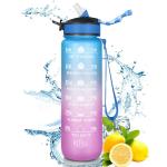 Brezzycloud Leak Proof BPA Free Drinking Plastic Water Bottle with Time Marker for Gym, Workout, Cycling, Sports | Reusable Airtight Water Bottle with Straw Lid Cap (Set Of 1, 1000ml, Multi-Color)