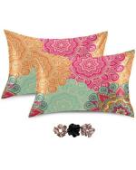 LAKULISH COLLECTION Multi Coular Flower Satin Silk Pillow Cover With Digital Print (Pack Of 2)