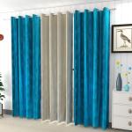 La elite Turquoise Light Filtering Polyester Readymade Eyelet Curtains 5 x 4 ft (3 pcs)