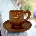 Homifi Wooden Cappe Handmade Tea Cup/Coffee Cup with Plate for Serving Soups/Green Tea/Soups/Milk Cup Plate Set for Kitchen Tableware