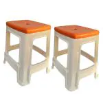 Wow craft Heavy Duty Plastic Stool for Home, Office and Garden (Beige and Orange) (Pack of 2)
