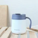 Prayas Insulated Double Wall White Round Stainless Steel Coffee Mug and Lids (350 ml)