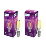 PHILIPS 4-watt Filament Candle LED Bulb | Clear Candle Bulb for Home & Decoration | Bulb Base: E14, Cool White | Pack of 2