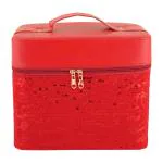 Clarabae Makeup Vanity Box for Women Professional Vanity Case with 4 Tray (Zari) With Zipper Closure Multipurpose Travel Makeup Cosmetic Vanity Box Organizer For Makeup Artist (Red)