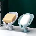 KATHIYAWADI Pack Of 2 Soap Holder Leaf-Shape Self Draining Soap Dish Holder, Not Punched Easy Clean Bar Soap Holder, with Suction Cup Soap Dish Suitable for Shower, Bathroom, Kitchen Sink (Multicolor)