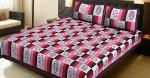 AJ Home Maharoon Checkered Cotton Double Flat Bedsheet with Pillow Cover (240 cm x 220 cm)