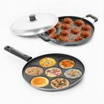 Sumeet Silver Non Stick Combo pack of Multi Snack Maker, Grill Appam Patra With Lid (Pack Of 2)