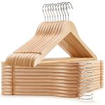ROCKFIELD Amber Home Solid Wood Suit Coat Hangers 30 Pack, Smooth Natural Finish Wooden Dress Hangers with Non Slip Pant Bar, Clothes Hangers with 360 Swivel Hook & Notches for Jacket, Pant, Shirt (Natural, 30)