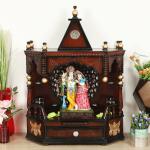 DZYN Furnitures Aikyam Wall Mount Pooja Mandir without Door (Brown Gold)