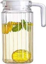 MOOZICO Premium 1140ml Strip Glass Water Jug with Lid & Handle - Transparent Beverage Carafe for Home, Office, Etc. Pitcher for Serve Water, Milk, Juice, Beverage