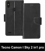 Sbms Tecno Camon I Sky 2 In1 Pro Black Artificial Leather Shock Proof Flip Cover