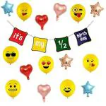 Grand Shop Multicolor Paper, Aluminium, Rubber Half Birthday Banner, Little Stars Foil Balloon, Little Heart Foil Balloon, Emoji Balloons