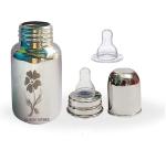 KLASSI KICHEN Steel Feeding Bottle With Laser Flower Design With Extra Silicone Nipple - 300 ml