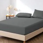 Pizuna Dark Grey Cotton, Sateen Weave King Size Long Staple Fitted Bedsheets, 74X76 Inch With 2 Pillow Cover