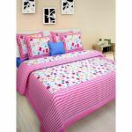Zoya Fabrics - Pink 144 Tc Floral Flat Double Bedsheet with 5 Pillow Covers - 235 Cm X 210 Cm