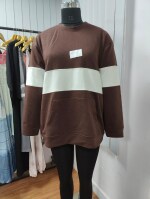 LI Colorblock Polo Neck Full Sleeve Maroon and White Boxy Fit Cotton T-Shirt