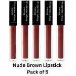 EMMERA PAMPER BEAUTIFUL MATTE LIPSTICK | TRANSFERPROOF, MATTE FINISH, LONG LASTING, SMUDGE PROOF & WATERPROOF, VEGAN | 4.5 ML LIQUID | COLOR - NUDE BROWN | PACK OF 5
