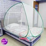SILVER SHINE Mosquito Net Foldable Polyester for Single Bed White Color and Green Patti