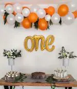 SPECIALYOU.IN Pack of 43 Items 1st Birthday Decoration Items DIY Kit for baby boy or girl includes White and Orange Balloons with One Golden Foil Balloon set