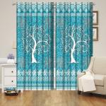 Dc Decastle 213 cm (7 ft) Polyester Room Darkening Door Curtain (Pack Of 2) (3D Printed, Aqua)