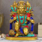 ARTVARKO Home Decor Brass Lord Hanuman with Ram and Laxman on Shoulder Statue - 12 inch Big