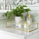LamJum Gold Brass, Glass Rectangle Tray With Rim And Mirror Base Vanity