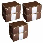 HomeStrap set of 6 Non Woven Underbed Storage Organizer / Blanket Cover Bag with Transparent Window and Side Handle for Quilt , Clothes (Brown)