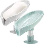 MAPPERZ Leaf-Shape Self Draining Soap Dish Holder/ Easy Clean Bar Soap Holder with Suction Cup Soap Dish Suitable for Shower/ Bathroom/ Kitchen Sink - Multicolor (3)