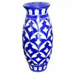Aditya Blue Art Pottery Handmade Ceramic Quartz Handpainting Designer Flower Vase Blue Colour