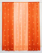SpecialYou.in 7 Items Orange and Peach Chiffon Like Fabric Stitched Backdrop Cloth with Fairy led Light for Room, Window, Bedroom, Party, Home Decoration