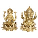 ARTVARKO Handmade Brass Laxmi Ganesha Idol - (6 x 6 cm)