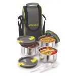 Magnus Opal 3 Round Stainless Steel Lunch Box with Carrying Case 1050 ml