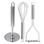 DreamBasket Stainless Steel Egg Whisk & (Pack of 2) Potato Masher for Kitchen