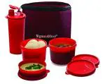 Signoraware Deep Red Plastic Lunch Box With Bag (Pack Of 5)