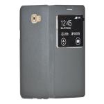 Fastship Window Stand View inside Hard Plastic Case Artificial Leather Flip Cover for Samsung Galaxy C7 Pro - Venom Black