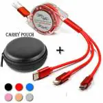 BOPUD Multi USB Retractable Charging Cable 3in1 Multiple Charger Adapter +Carry Pouch All In One Usb charging cable 3in1 Fast Multiple Ports Data Cable