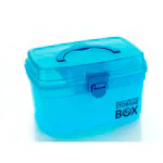 Blue Multipurpose Storage Box Portable Handled Plastic Organizer with Removable Tray for Art Craft Cosmetics Medicine