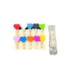 MUSAPRI - Heart Shaped Design Wooden picture holder clips| wooden clips| paper clips| wall hanging Clips| [pack of 10]