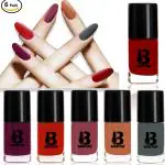 Banetion Red Matte Finish Nail Polish Pack of 6 (8 ml)