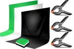 HIFFIN 8 x 12 FT White | Black | Green LEKERA Backdrop Photo Light Studio Photography Background with 3 pcs Backdrop Support Spring Clamp 4.3