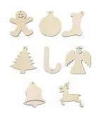 Incredible Gifts DIY Christmas Decorations Ornaments for Christmas Tree - Set of 8 Wood Ornament with Thread, Use as Hanging for Xmas Tree Decor (Wooden, Set of 8)