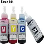 ZOKIO Refill Ink for EPSON 664 L110/L130/L210 Pack of 4 (1Black/1Cyan/ 1Magenta/1Yellow) Black + Tri Color Combo Pack Ink Bottle